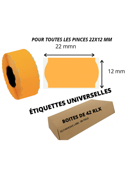 Etiquettes universelles orange avec boîte et schéma des dimensions Etiquettes universelles orange avec boîte et schéma des dimensions
