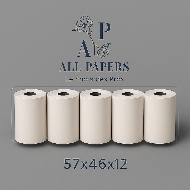 Blister de 5 rouleaux thermiques 57x46x12 pour Caisse et Balance, sous blister de 5